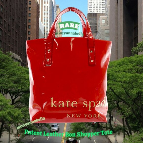Kate Spade Patent Leather Rare Red Shopper Tote - Picture 1 of 16